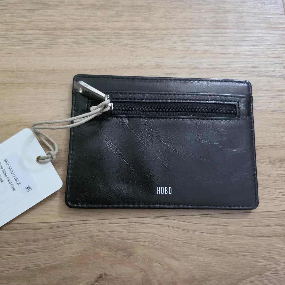 HOBO Euro Slide Leather Card Case Wallet NWT Black 100% Genuine Leather